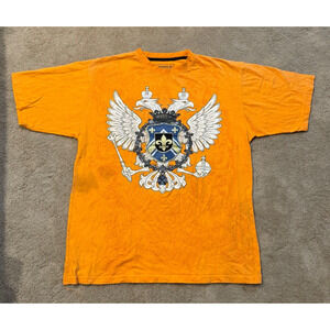 Avirex Tee Mens Large L Orange Graphic Eagles Coat of Arms JNCO Style